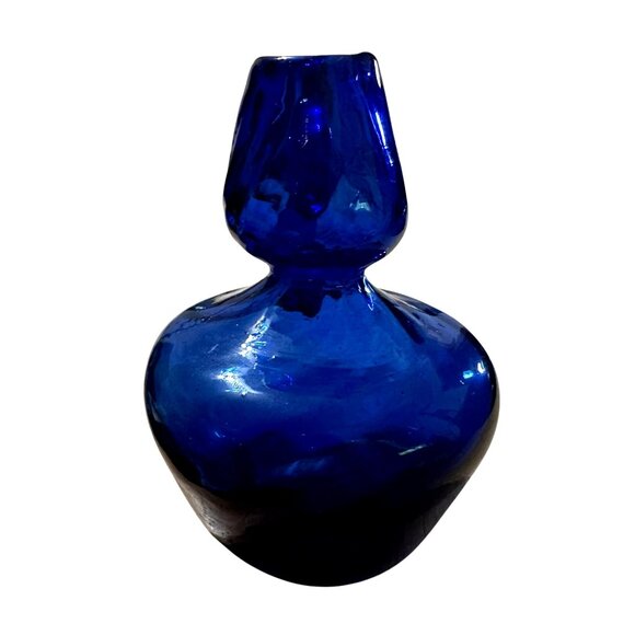 Cobalt Blue Miniature Pitcher Jug Vintage Handblown Swirled Glass Bottle 3.75 in - Picture 4 of 6